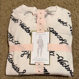 Victoria's Secret White and Black Thermal Pajama Set 🧡